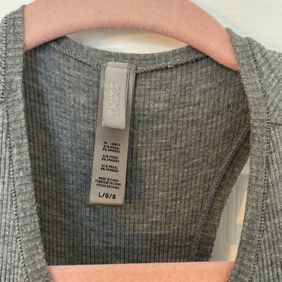 Skims Gray Ribbed cotton Knit racer back long pajama / dress - Picture 4 of 8